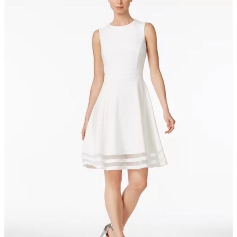 Calvin Klein White Sleeveless Mesh Stripe Dress